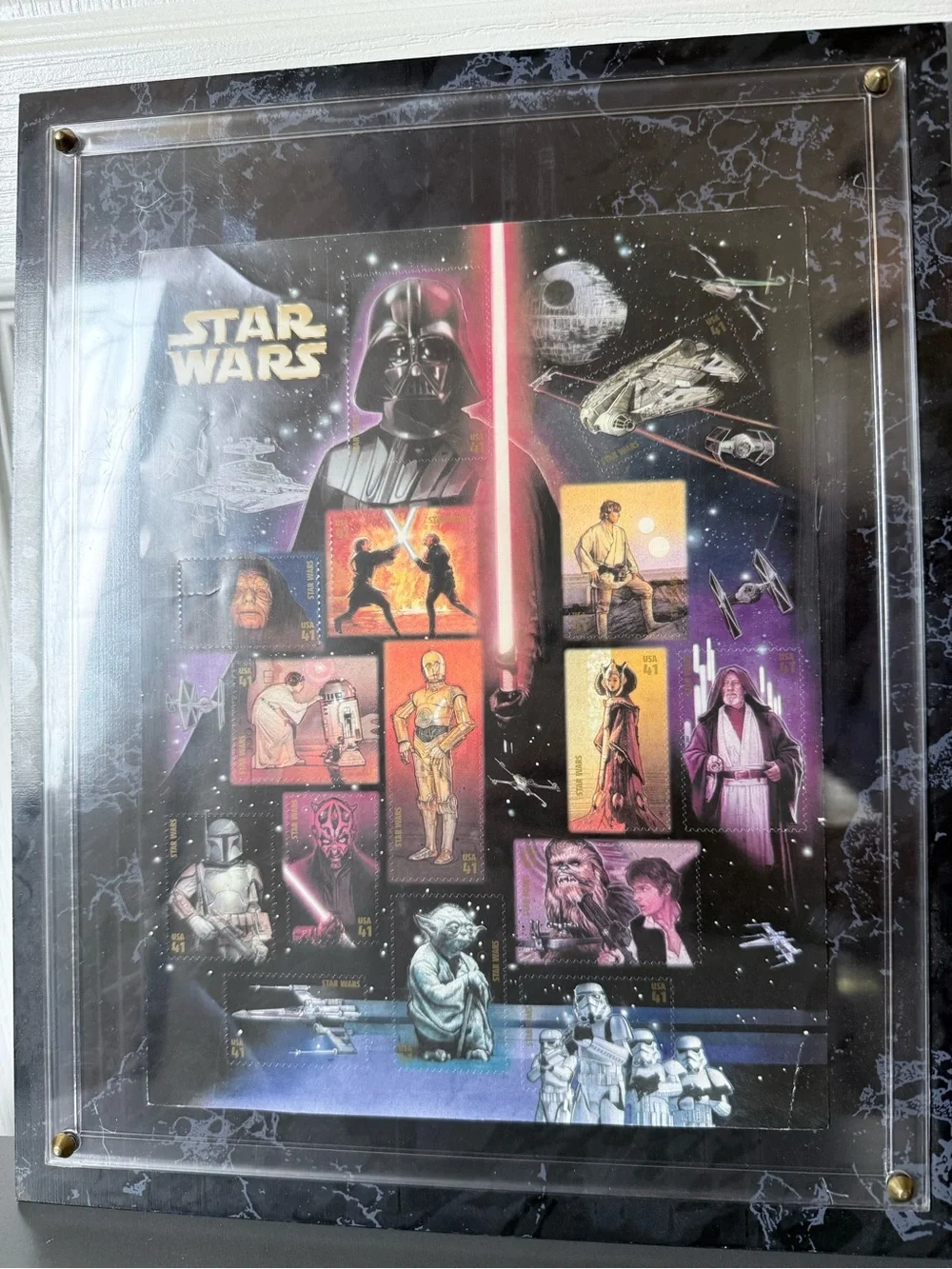 2007 Stamps 30th Anniversary Set USPS Star Wars 41 ct Postage Stamp Sheet Framed